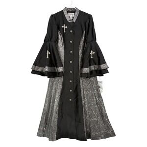 Tally Taylor Size 8 Minister Clergy Robe Dress  Black Silver Cross Bell Sleeve